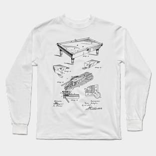 Billiard Table Vintage Patent Hand Drawing Long Sleeve T-Shirt